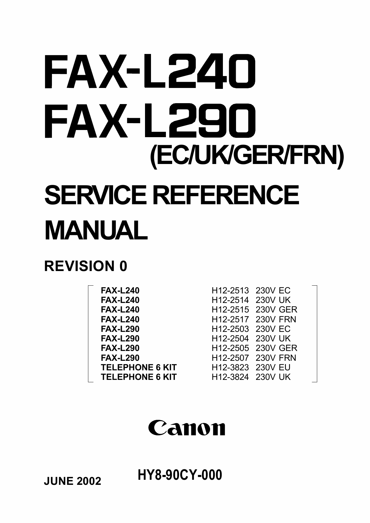 Canon FAX L240 L290 Parts and Service Manual-1